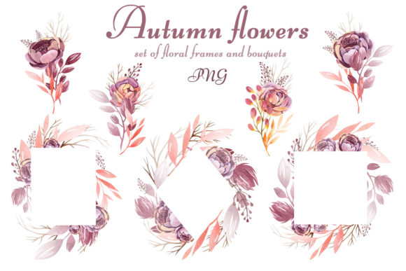 Autumn Flowers: A Watercolor Set of Frames & Bouquets