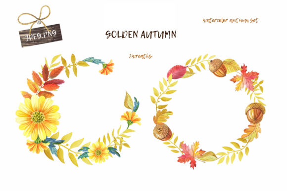 Golden Autumn: 2 Wreaths - A Versatile Watercolor Illustration Set
