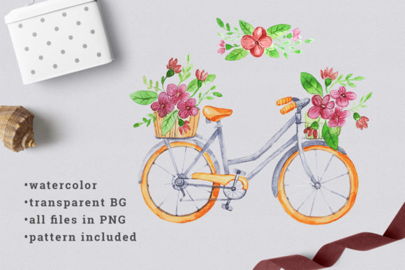 The Watercolor Orange Bicycle with Flowers: A Distinctive Digital Art Resource