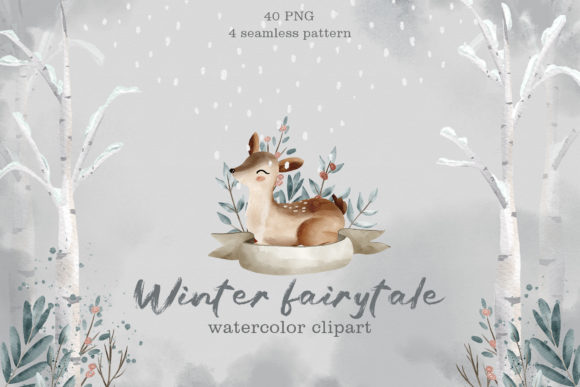 Watercolor Winter Baby Deer Clipart Collection